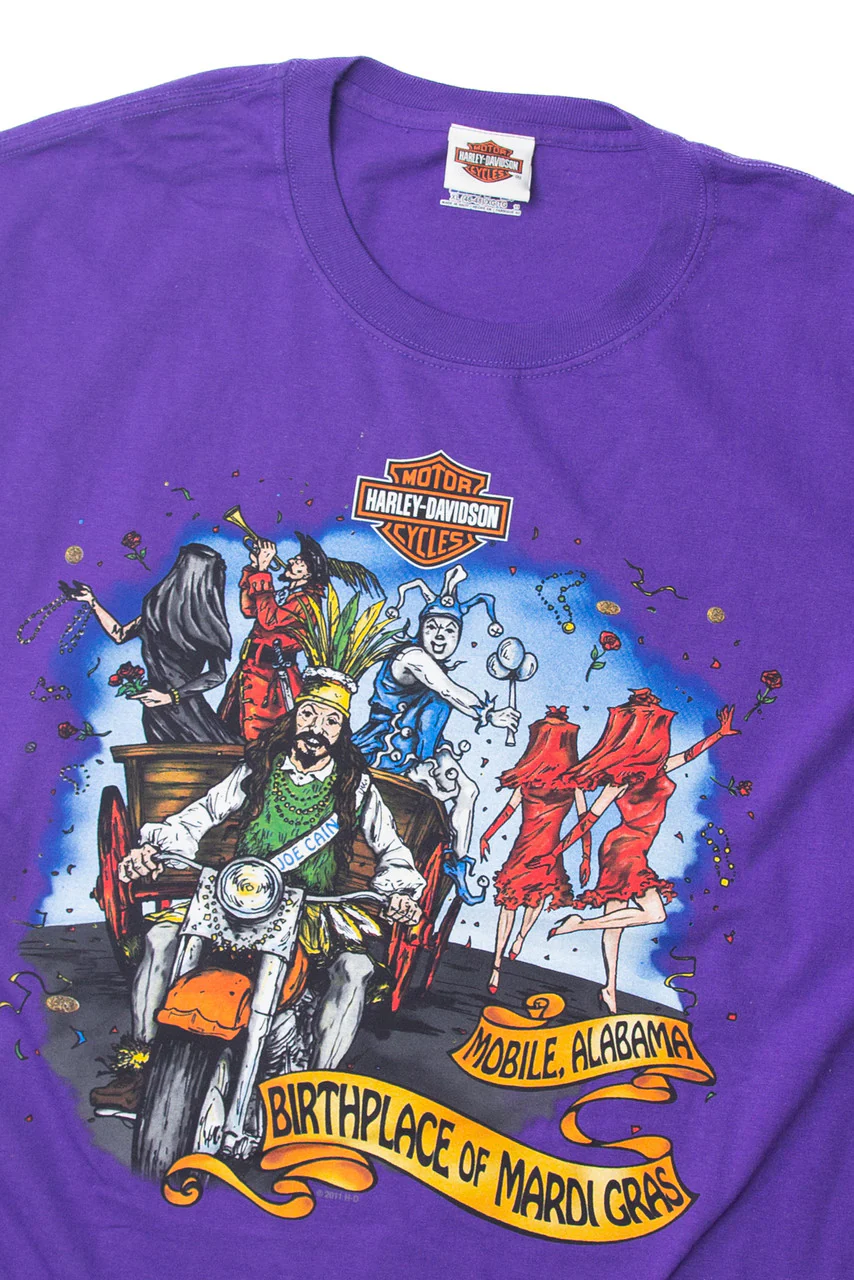 Purple Harley  Davidson "Mobile, Alabama Birthplace Of Mardi Gras" T-Shirt (2010s) - Image 3